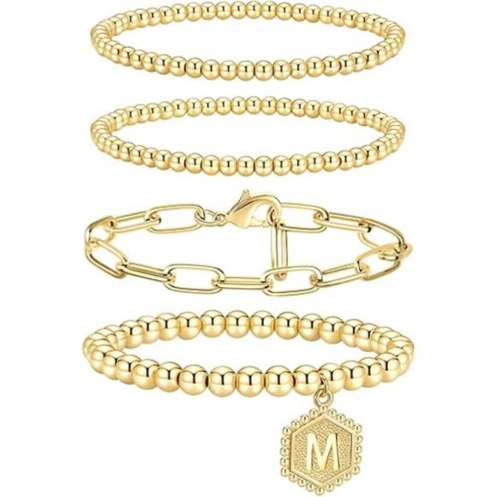 Stackable Gold Bracelets for Women, 4-Piece Initial Charm Set - Picture 7 of 7